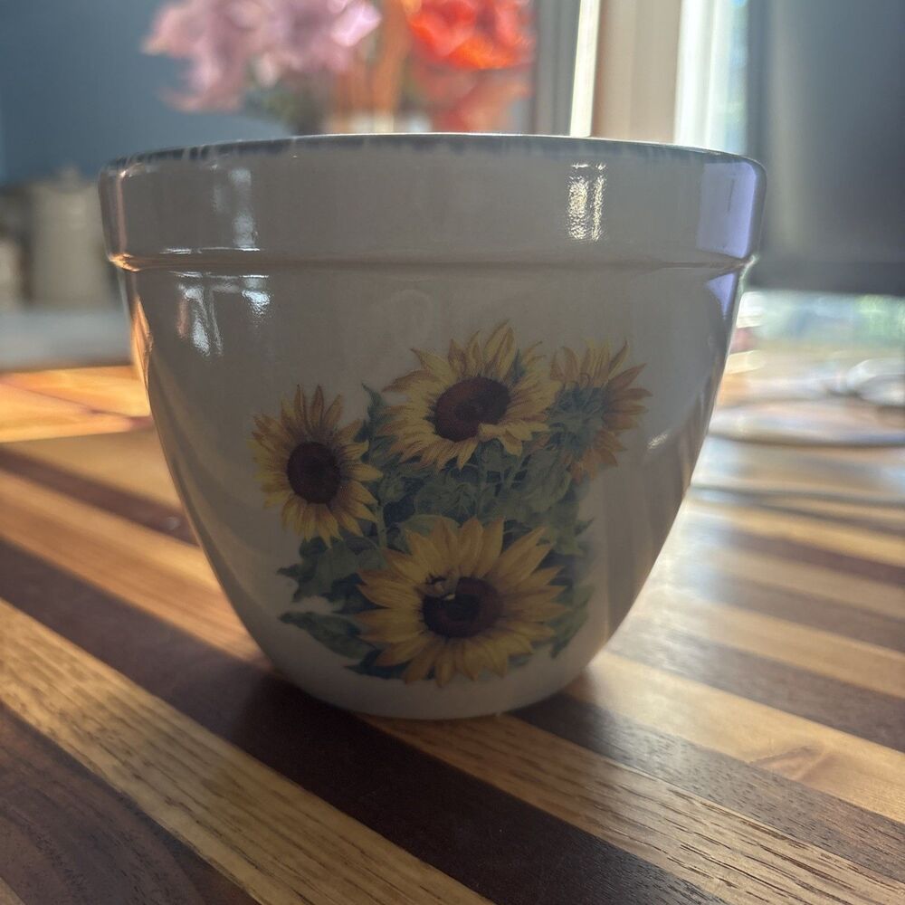Better Homes and Gardens Flower Pot Sunflower Pattern With Blue Rim Planter